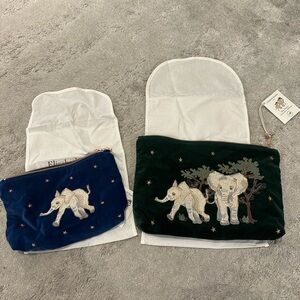 Charming Elephant Embroidered Pouch Set - Blue and Green